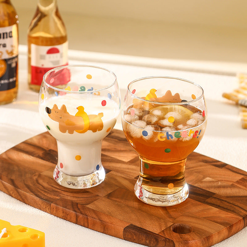 Cute Puppy Beer Glass | Clear Glass Juice Cup | Milk Mug | Aesthetic Drinking Glass | Office Water Cup | Gift for Women