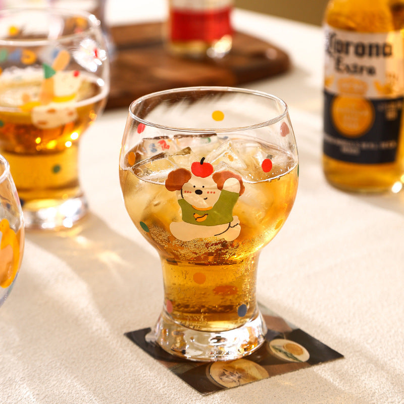 Cute Puppy Beer Glass | Clear Glass Juice Cup | Milk Mug | Aesthetic Drinking Glass | Office Water Cup | Gift for Women