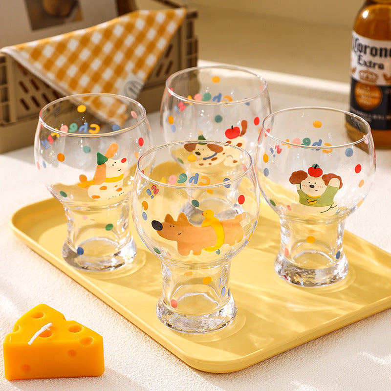 Cute Puppy Beer Glass | Clear Glass Juice Cup | Milk Mug | Aesthetic Drinking Glass | Office Water Cup | Gift for Women